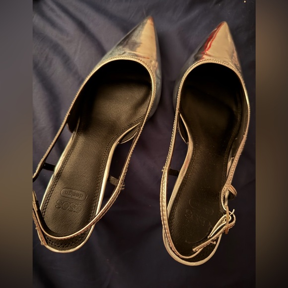 Aldo silver slingback kitten heels pointy toe low heel adjustable party 9 - Picture 4 of 5